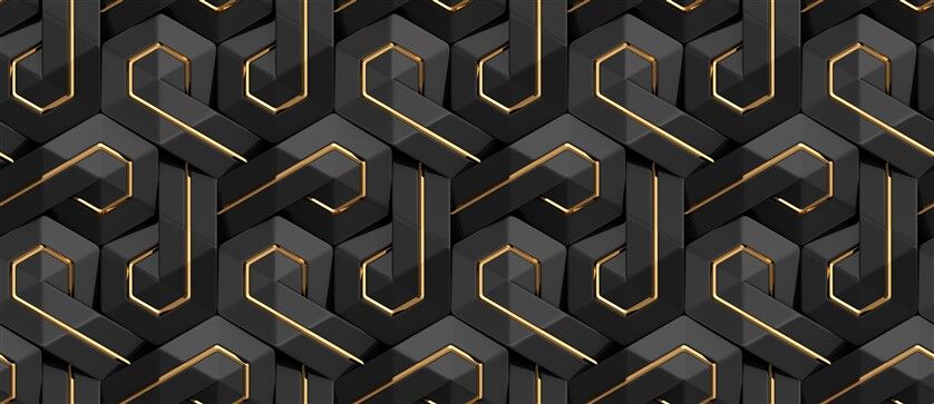 3D Siyah Zemin Altın Şeritli Geometrik Desen Lüks Duvar Posteri