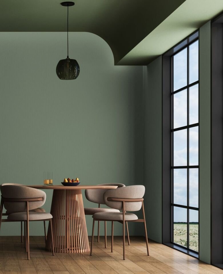 HUE 24203-9 Yeşil | Modern Düz Desen Duvar Kağıdı