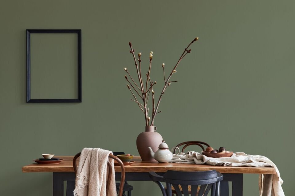 HUE 24203-9 Yeşil | Modern Düz Desen Duvar Kağıdı