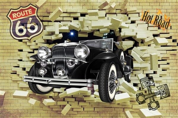 Klasik Araba Route 66 Duvar Posteri