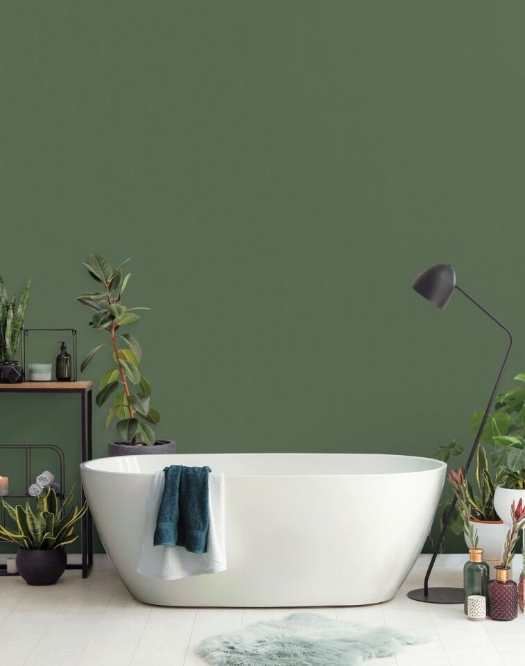 HUE 24203 Serisi - 10 Koyu Yeşil | Modern Düz Desen Duvar Kağıdı