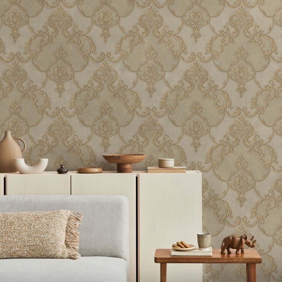 DANTE 1403 Serisi - 5 Koyu Krem | Damask Desen Duvar Kağıdı