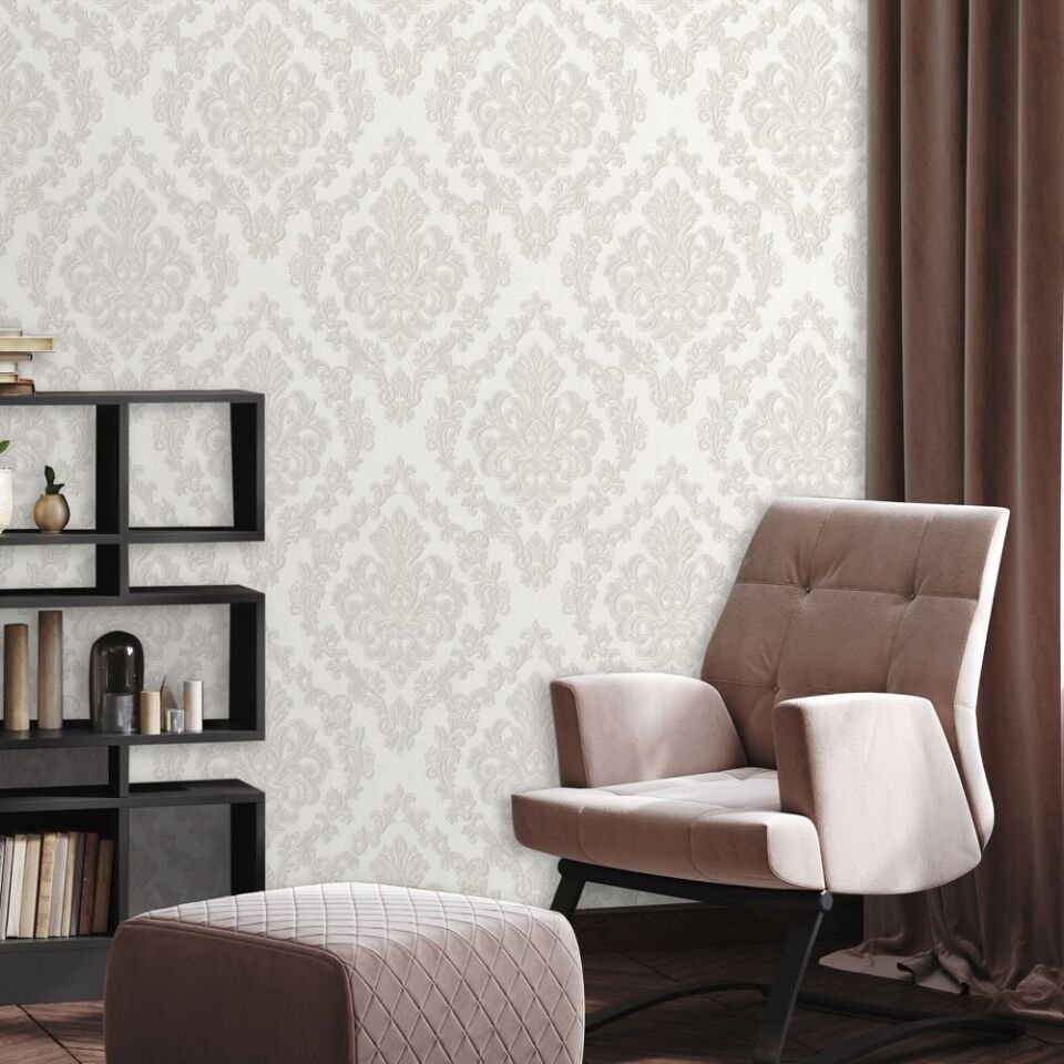 DANTE 1405 Serisi - 1 Beyaz | Zengin Damask Desen Duvar Kağıdı