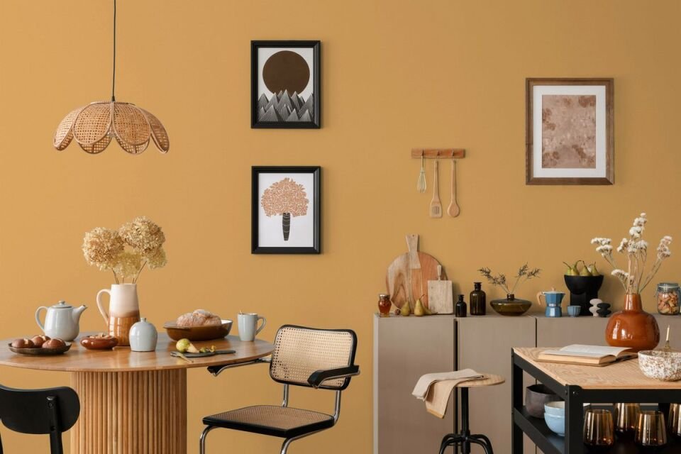 HUE 24204 Serisi - 10 Koyu Sarı | Modern Düz Desen Duvar Kağıdı