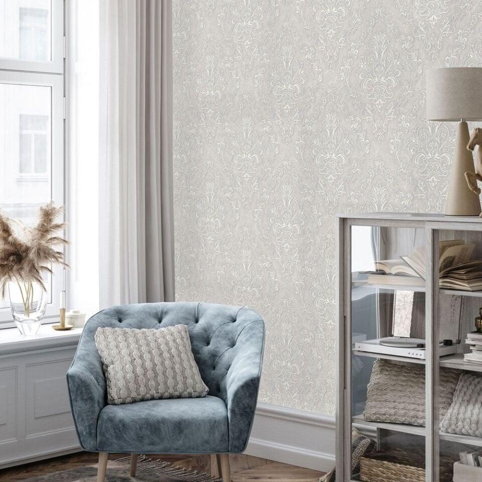 DANTE 1405 Serisi - 2 Gri | Zengin Damask Desen Duvar Kağıdı