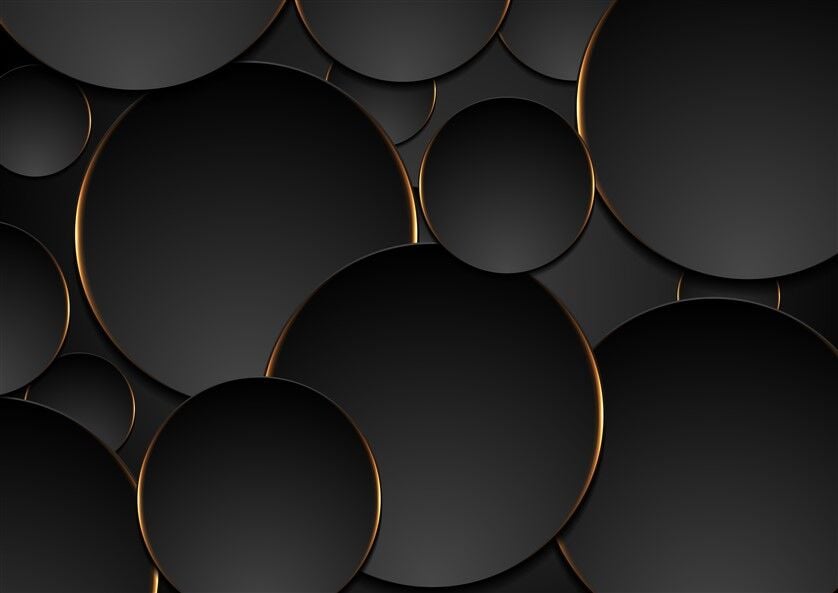 3D Siyah Daireler Altın Çizgili Geometrik Desenli Lüks Duvar Posteri