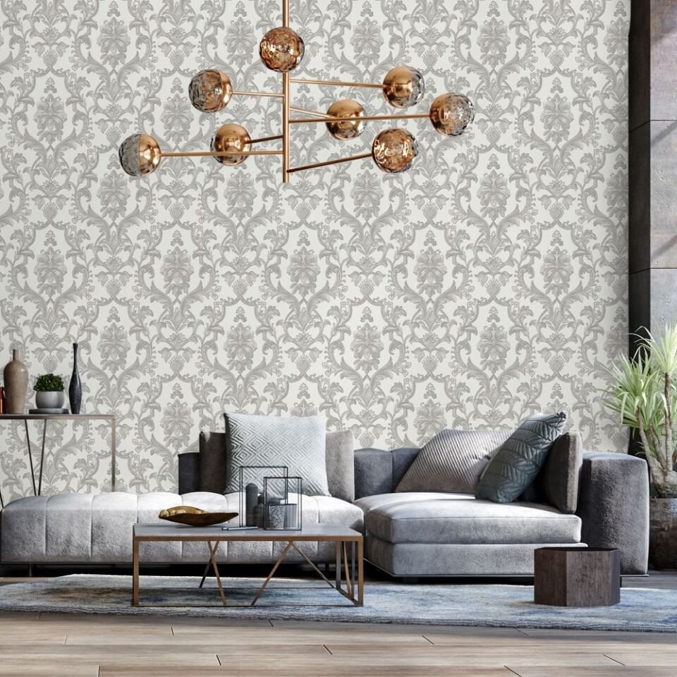 DANTE 1407 Serisi - 3 Gri | Klasik Damask Desen Duvar Kağıdı