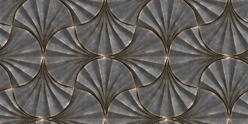 3D Siyah Dokulu Zeminde Altın Kıvrımlı Geometrik Desenli Lüks Duvar Posteri