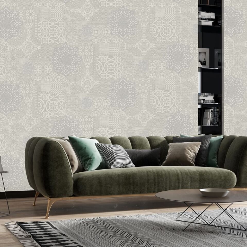 DANTE 1409 Serisi - 2 Gri | Geometric Damask Desen Duvar Kağıdı