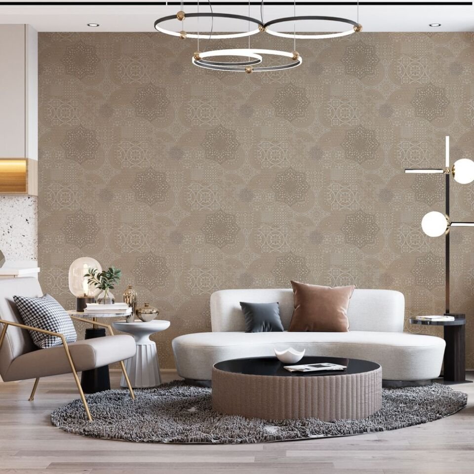 DANTE 1409 Serisi - 3 Açık Kahverengi | Geometric Damask Desen Duvar Kağıdı