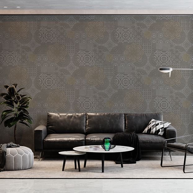 DANTE 1409 Serisi - 5 Gri | Geometric Damask Desen Duvar Kağıdı