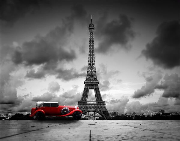 Paris Eyfel Kulesi Klasik Araba Duvar Posteri
