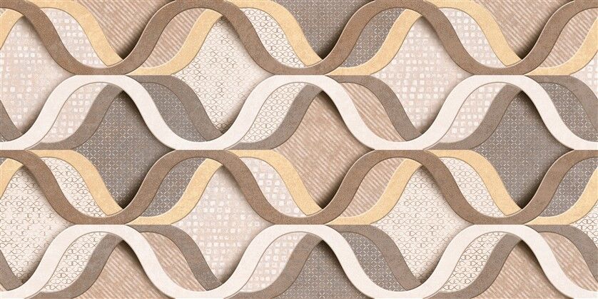 3D Kahverengi Bej Dalgalı Desenli Geometrik Modern Duvar Posteri