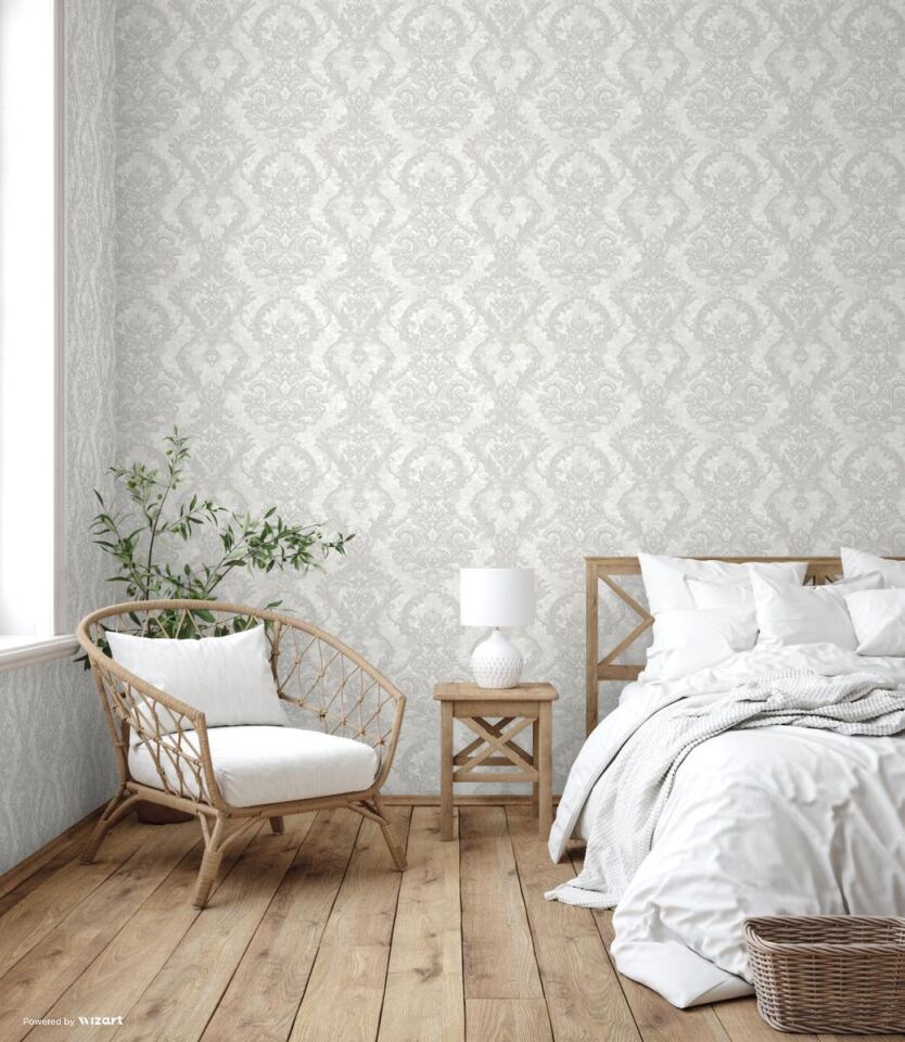 SEYYAH 1303 Serisi - 1 Beyaz | Zengin Damask Desenli Duvar Kağıdı