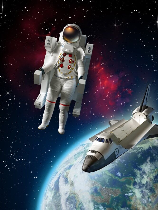 Uzayda Astronot ve Uzay Mekiği - Uzay Keşif Temalı Duvar Posteri