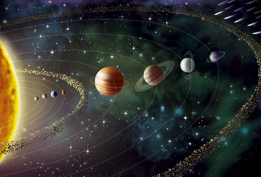 Güneş Sistemi Gezegenleri ve Yüzükler - Astronomi Temalı Uzay Duvar Posteri