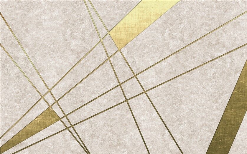 Mermer Desenli Zeminde Altın Geometrik Şekiller Lüks Soyut Duvar Posteri