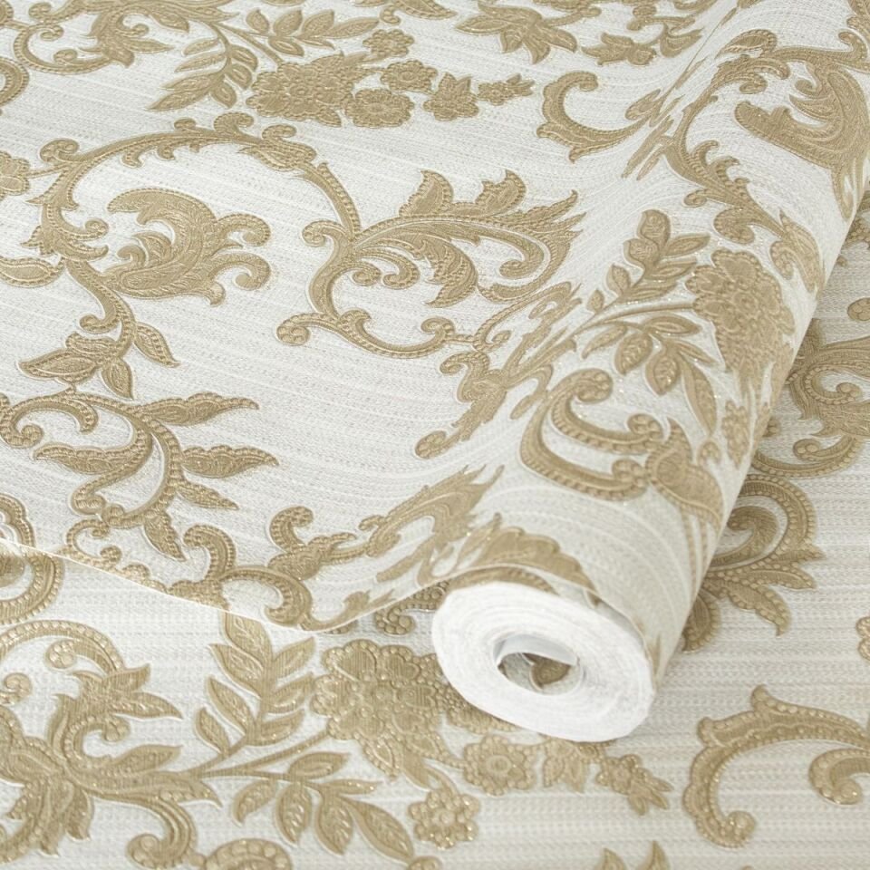 SEYYAH 1305 Serisi - 3 Krem | Çiçek Desenli Damask Duvar Kağıdı
