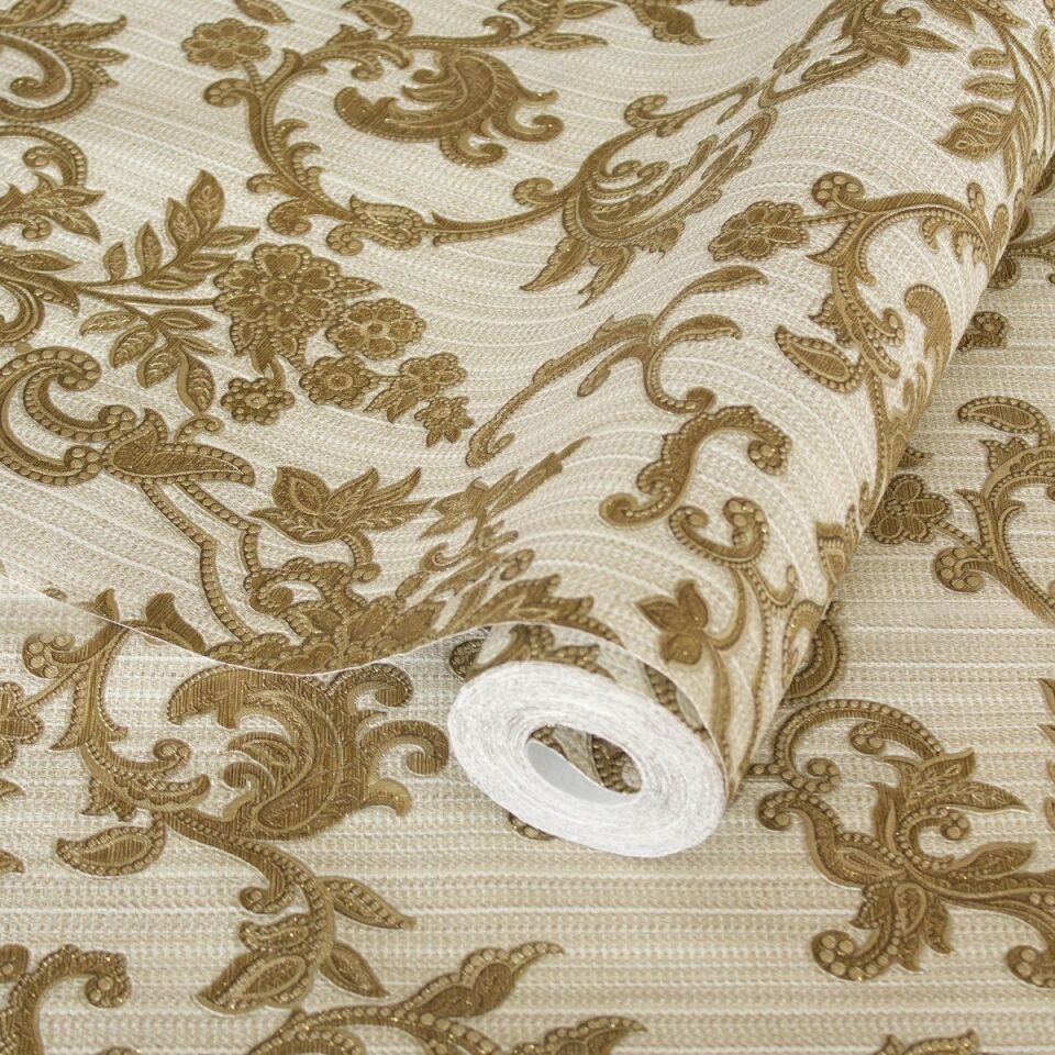 SEYYAH 1305 Serisi - 4 Bakır Kahverengi | Çiçek Desenli Damask Duvar Kağıdı