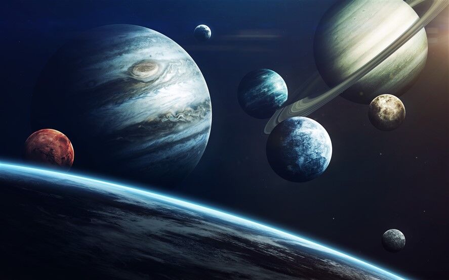 Güneş Sistemi Gezegenleri ve Yüzükler - Astronomi Temalı Uzay Duvar Posteri