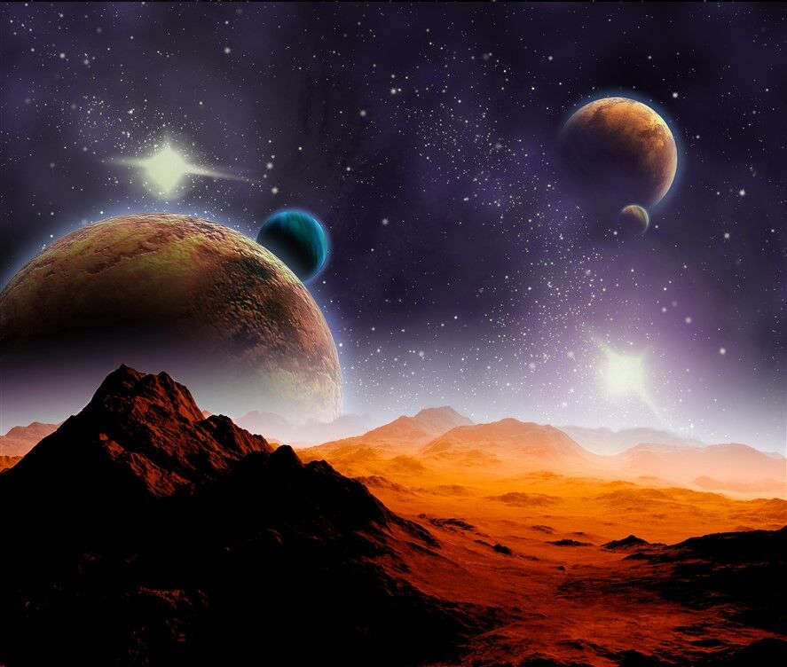 Uzayda Gezegenler ve Kızıl Gezegenin Yüzeyi - Astronomi Temalı Duvar Posteri