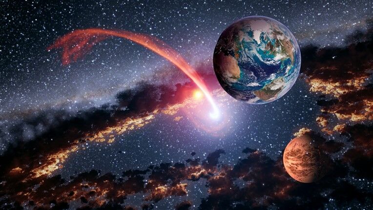Meteor Yağmuru ve Gezegenler - Uzayda Patlayan Komet ve Yıldızlar Duvar Posteri