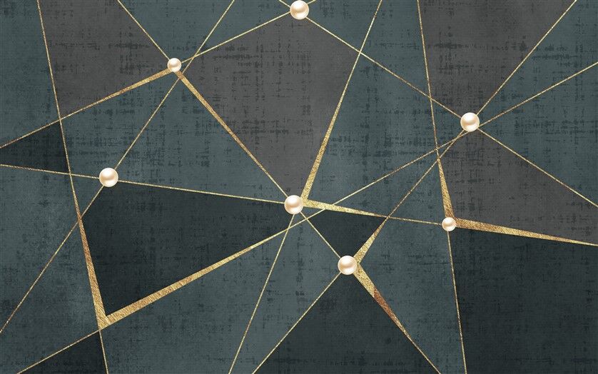 Yeşil Tonlarda Altın Çizgili İnci Detaylı Geometrik Lüks Duvar Posteri