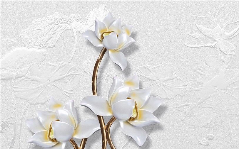 3D Beyaz Lotus Çiçeği Duvar Posteri