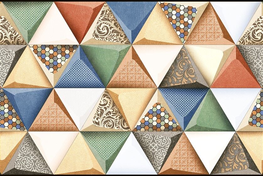 Etnik Desenli Çok Renkli Üçgen Motifli Geometrik Duvar Posteri