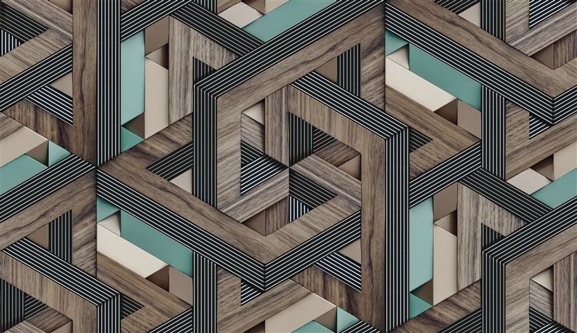 3D Ahşap Spiral Desenli Geometrik Modern Duvar Posteri