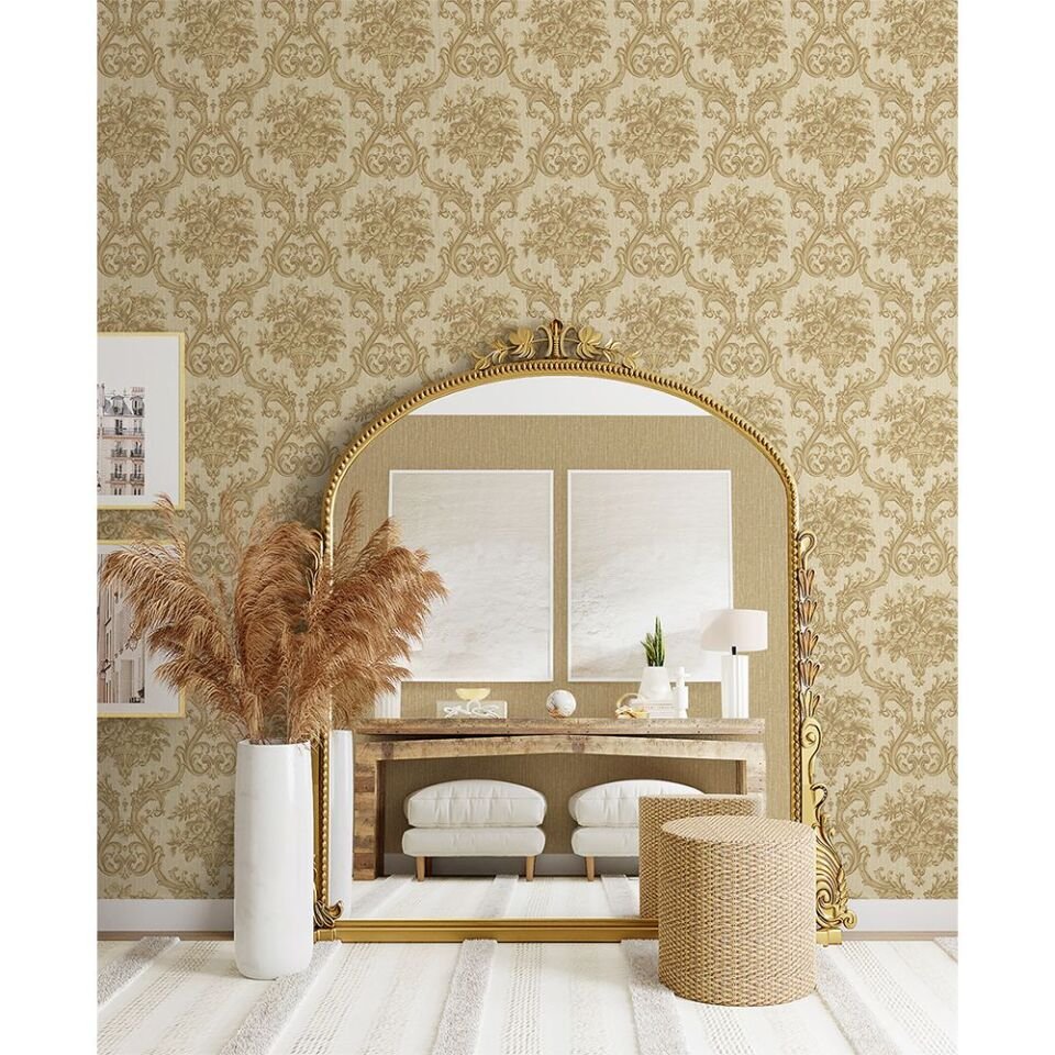 SEYYAH 1310 Serisi - 3 Krem | Klasik Damask Desenli Duvar Kağıdı