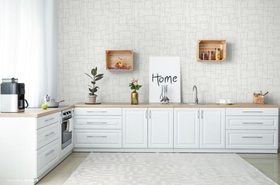 OCTAGON 1202 Serisi - 1 Beyaz | Geometrik Duvar Kağıdı