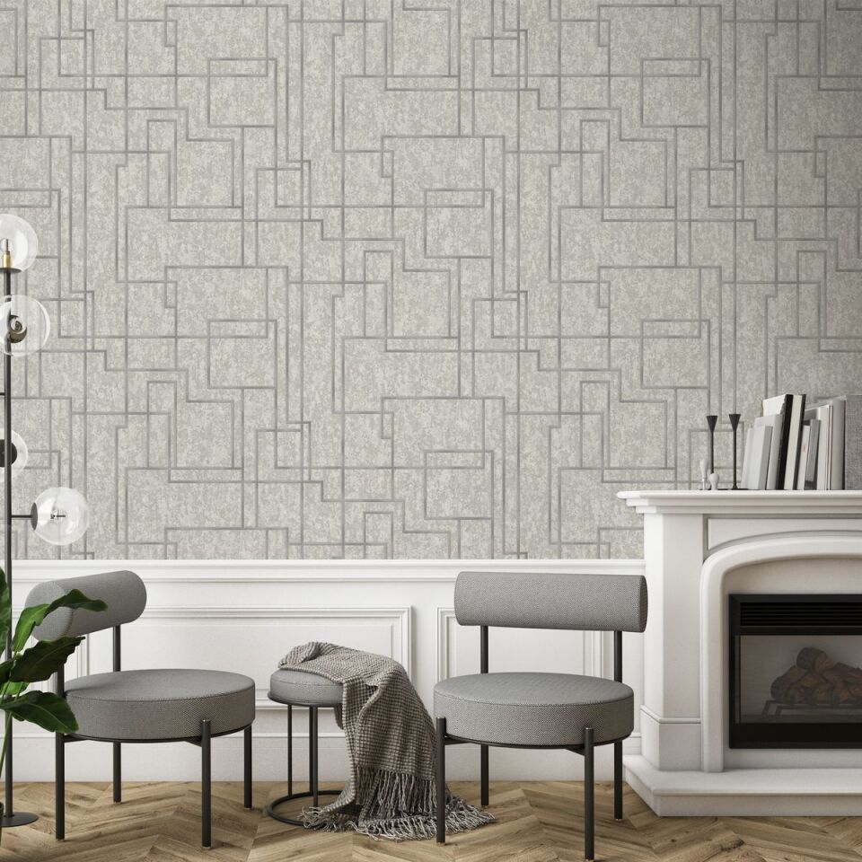 OCTAGON 1202 Serisi - 3 Gri | Geometrik Duvar Kağıdı