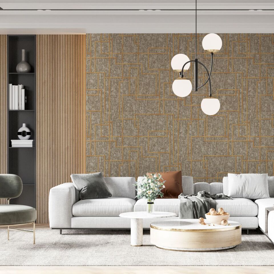 OCTAGON 1202 Serisi - 4 Kahverengi | Geometrik Duvar Kağıdı