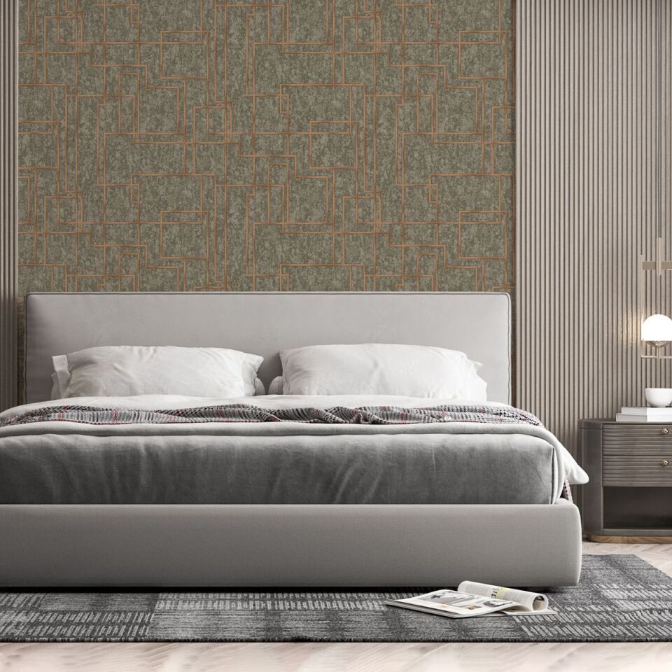 OCTAGON 1202 Serisi - 5 Koyu Kahverengi | Geometrik Duvar Kağıdı