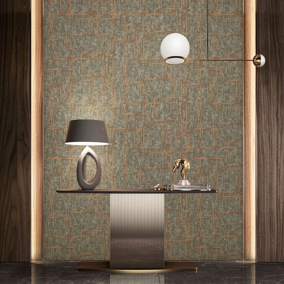 OCTAGON 1202 Serisi - 5 Koyu Kahverengi | Geometrik Duvar Kağıdı