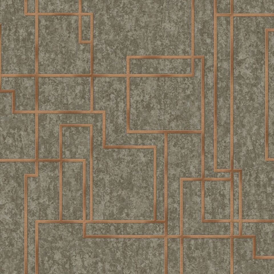 OCTAGON 1202 Serisi - 5 Koyu Kahverengi | Geometrik Duvar Kağıdı