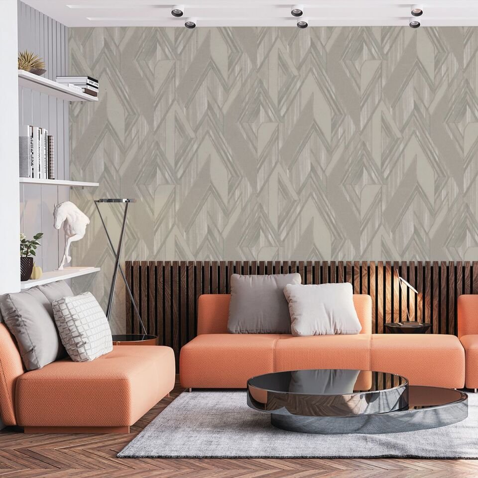 OCTAGON 1205 Serisi - 3 Gri | Geometrik Duvar Kağıdı