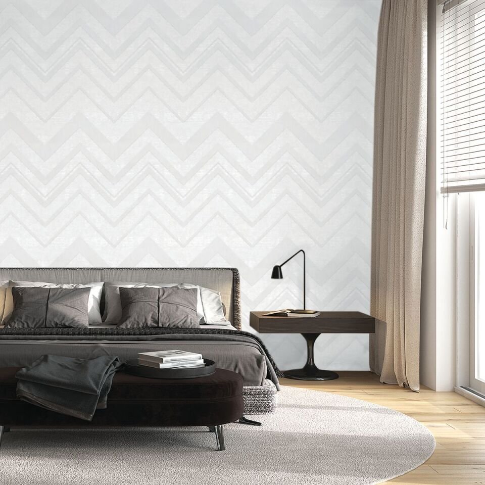 OCTAGON 1207 Serisi - 1 Beyaz | Zigzag Dokulu Duvar Kağıdı