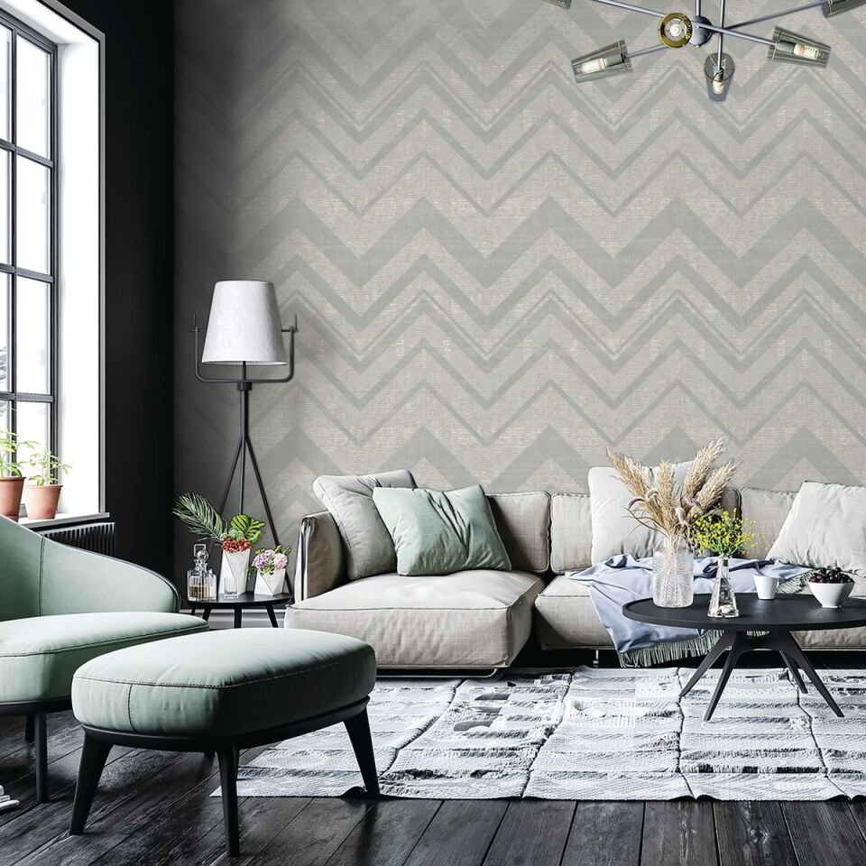 OCTAGON 1207 Serisi - 2 Gri | Zigzag Dokulu Duvar Kağıdı