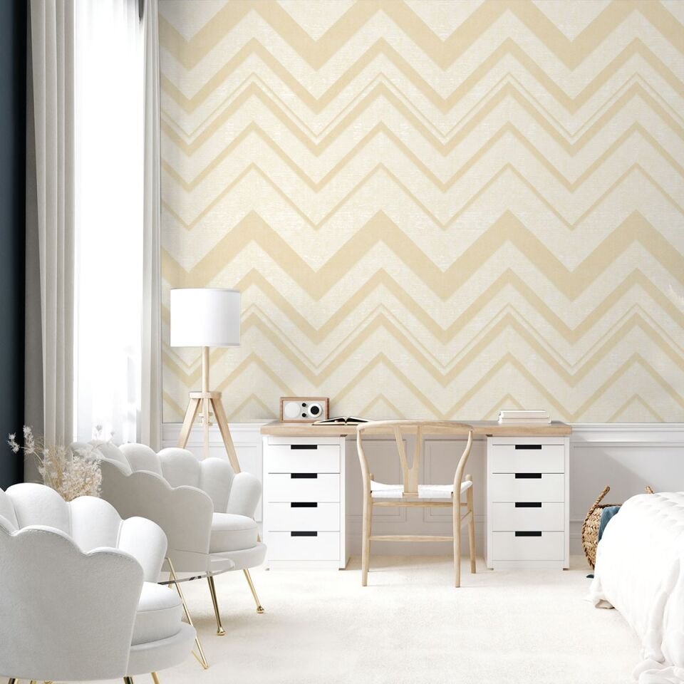 OCTAGON 1207 Serisi - 3 Krem | Zigzag Dokulu Duvar Kağıdı
