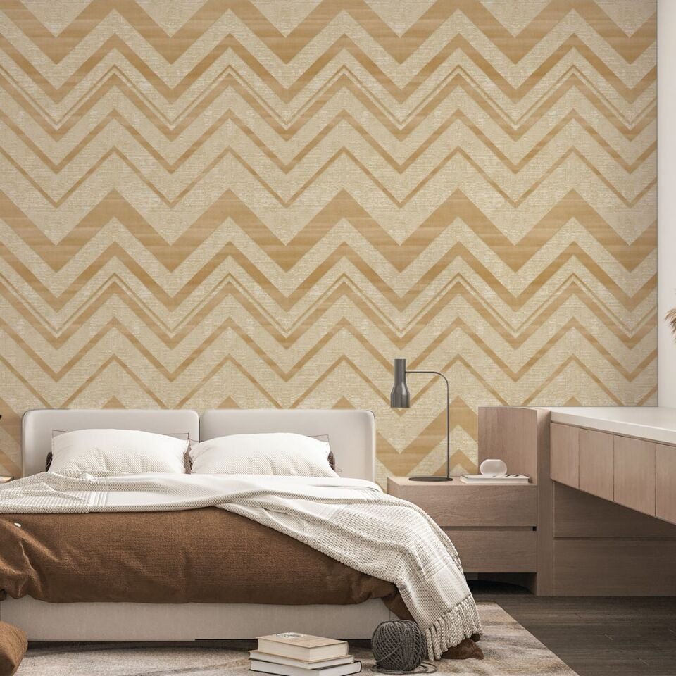 OCTAGON 1207 Serisi - 4 Sarı | Zigzag Dokulu Duvar Kağıdı