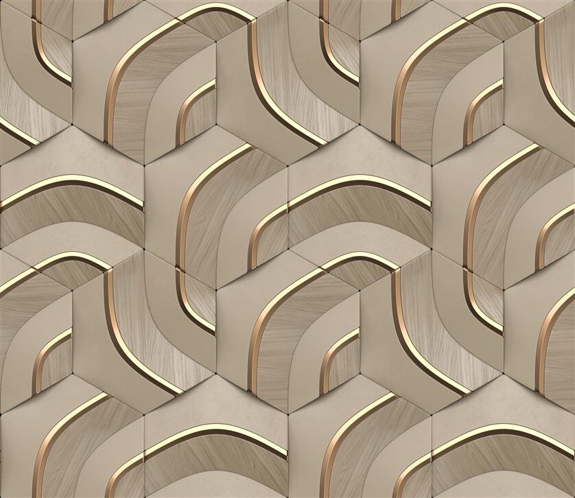 Lüks 3D Altın ve Gümüş Geometrik Desen Duvar Posteri