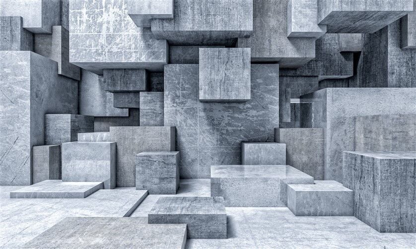 3D Beton Blok Desenli Duvar Posteri