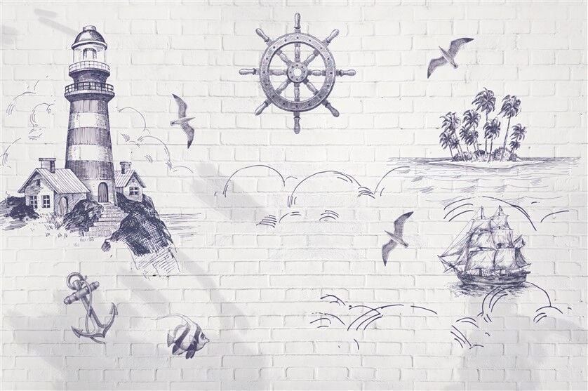 Denizci Temalı Çizimler - Tuğla Duvar Kağıdı Posteri