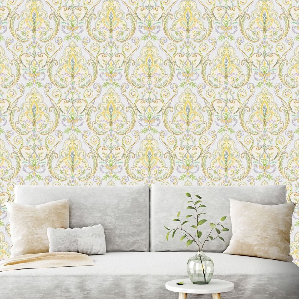 TROPICANO 9901 Serisi - 4 Çok renkli | Renkli Damask Desen Duvar Kağıdı