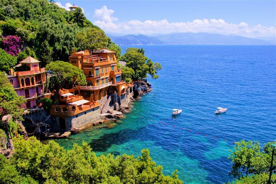 İtalya Portofino Renkli Evler Manzarası Duvar Posteri
