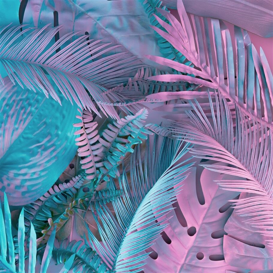 Modern Sanat: Pembe ve Mavi Tropikal Yapraklar Poster