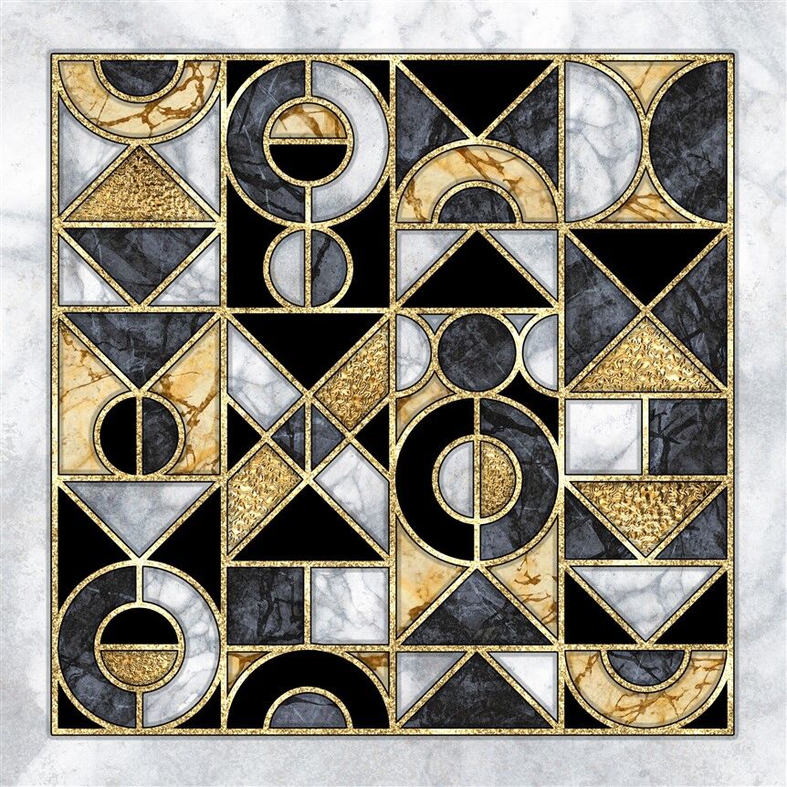 Siyah, Beyaz ve Altın Geometrik Mermer Deseni Poster