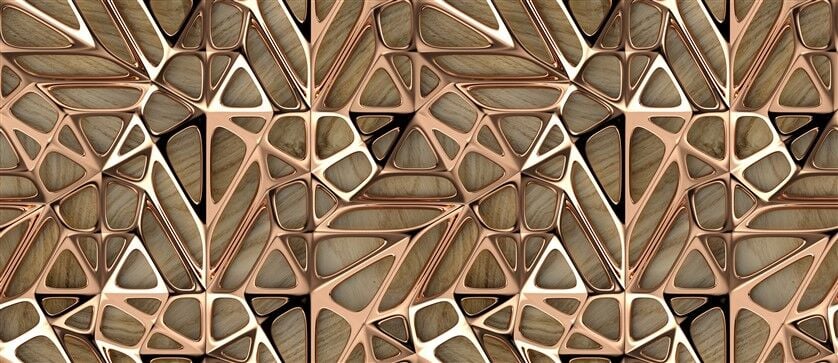 Ahşap ve Metal Detaylı 3D Duvar Paneli Desenli Duvar Posteri
